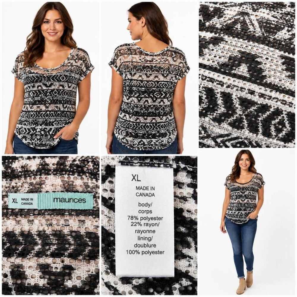 Maurices XL Sheer Mesh Geometric Scoop Neck Boho Top
